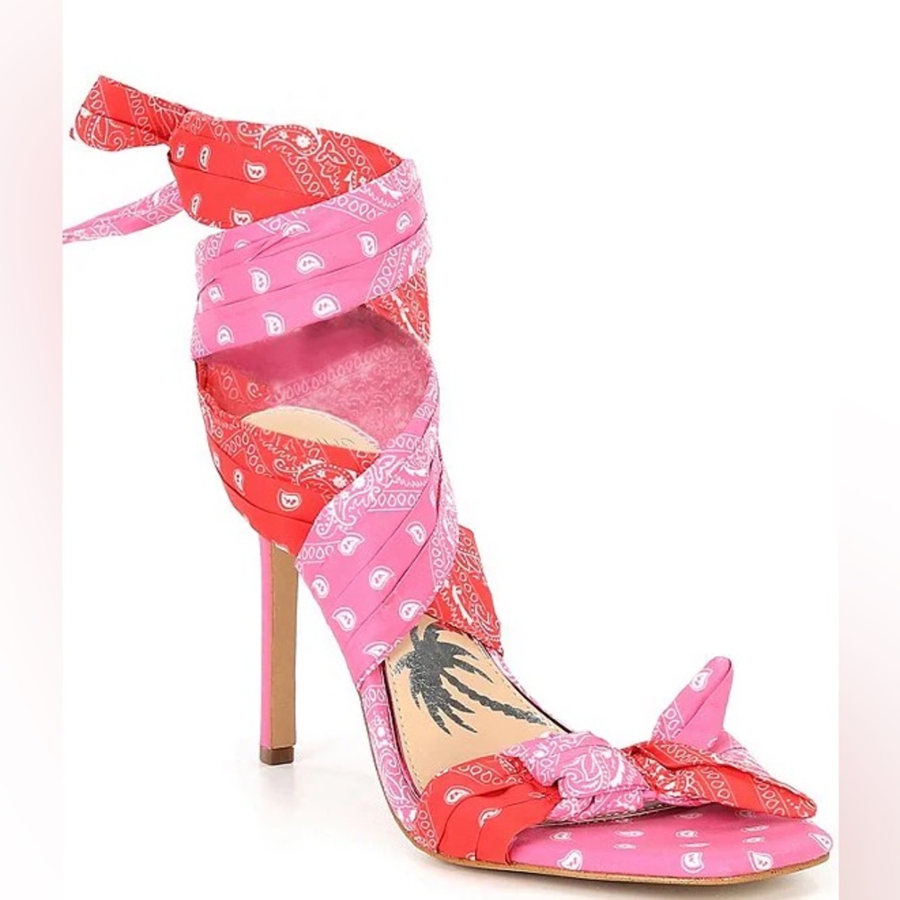 Gianni Bini x DANNIJO Misch Bandana Colorblock Print Ankle Wrap Bow Sandals